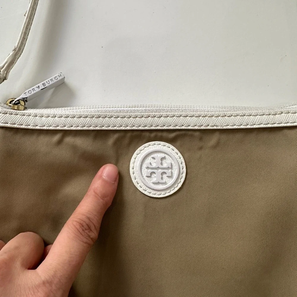 Tory Burch Crossbody Bag Tan Nylon White Leather OS Read Desc As-Is Project TLC